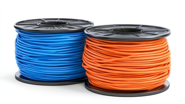 Two Colorful Electrical Cable Reels Studio Product Shot