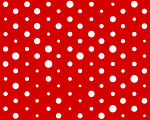 Red Background with Random White Circles Pattern, Abstract Polka Dot Texture © Pixiphix