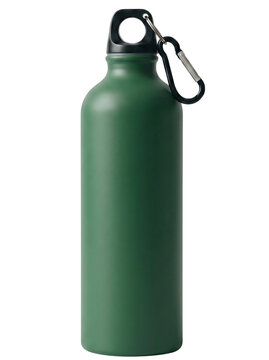 Green reusable aluminum water bottle with carabiner clip