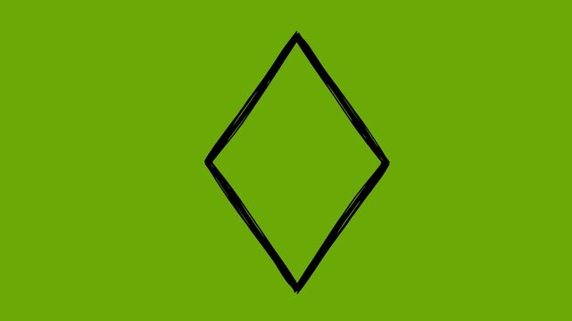 hand drawn black diamond symbol animation featuring a dynamic line boil effect on a green chroma key background. Perfect for motion graphics, video editing overlays, and creative projects