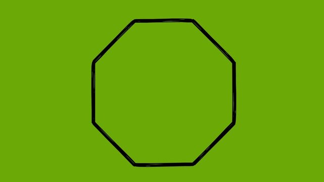 black octagon shape geometric figure with line boil wiggle animation effect isolated on green screen chroma key background vector illustration symbol icon