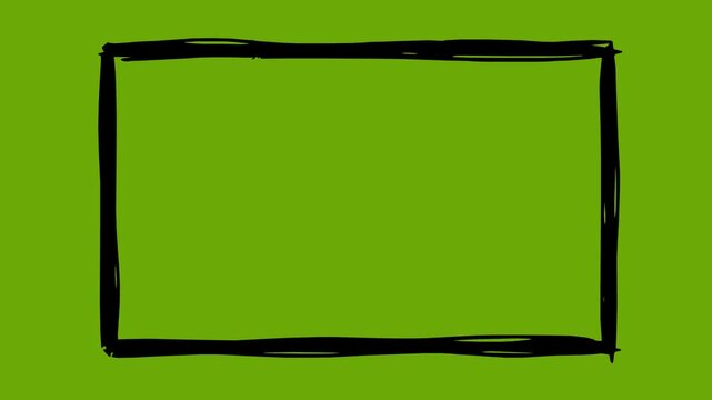 hand drawn style black rectangular frame animation featuring line boil wiggle effect on green screen chroma key background for video editing