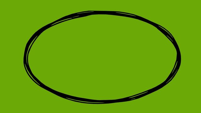 hand drawn oval shape animation featuring a black fill stroke and a line boil effect on a green chroma key background. Perfect for motion graphics, video overlays, and design highlights