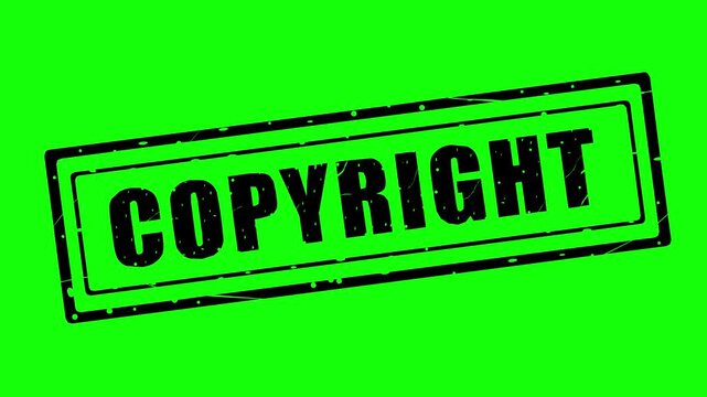 copyright stamp animation featuring solid black fill on a green screen chroma key background with hand drawn line boil effect for legal video projects