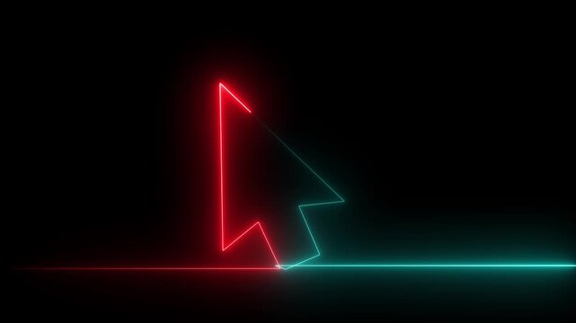 Red and Cyan Neon Computer Mouse Cursor Outline Glowing on Black Background with Horizontal Lines computer cursor