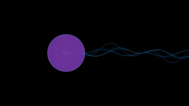 Purple circle icon with glowing blue light waves extending to the right on a simple black background