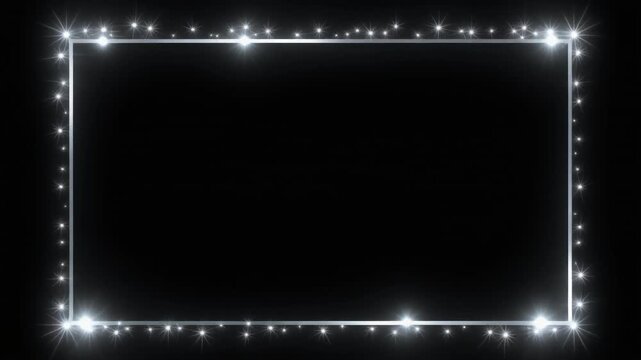 銀色の光の粒が縁を走る細い枠線　合成に使える映像素材