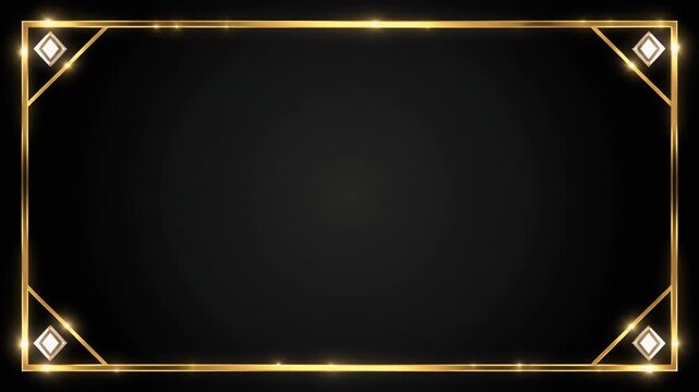 角に菱形の飾りがある金色の枠線　合成に使える映像素材