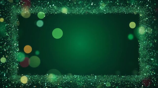 緑の粒が縁を囲む深緑の玉ボケ背景　余白のある映像素材