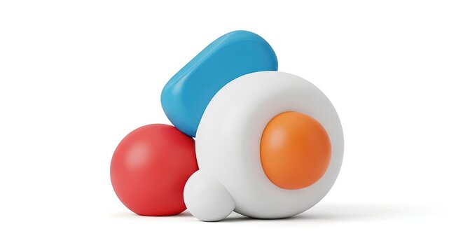 Abstract geometric shapes in vibrant colors, clean modern design with 3D rendering on white background