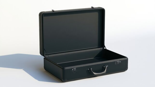 Open Black Leather Briefcase Standing on White 3D Render