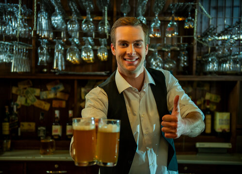Bartender Serving Fresh Beer.