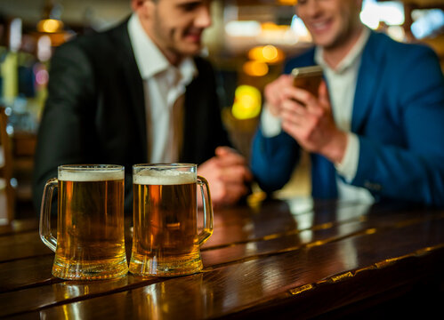 Beer Mugs at Pub.