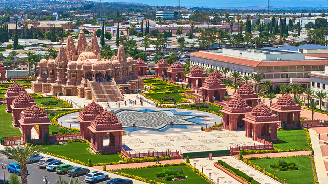 Aerial BAPS Shri Swaminarayan Mandir Indian Temple Gardens California