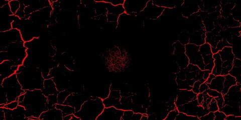 Abstract Red Cracked Vector Background with Central Magma Core surrounded by Glowing Lava Texture Lines for Gaming Banner, Epic Movie Poster, and Power Concept Template © Darwis