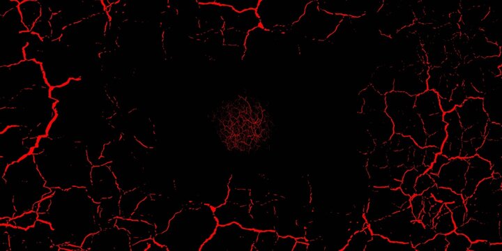 Abstract Red Cracked Vector Background with Central Magma Core surrounded by Glowing Lava Texture Lines for Gaming Banner, Epic Movie Poster, and Power Concept Template