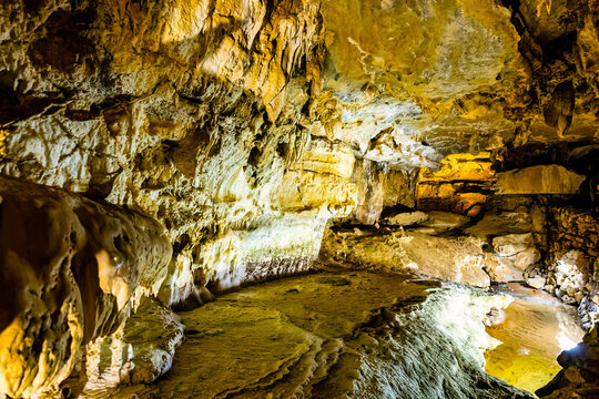 Crystal Cave interior glows illuminated in Sequoia Park