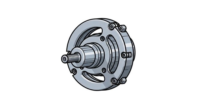 Close-up illustration of a mechanical component: a rotary engine part or clutch assembly