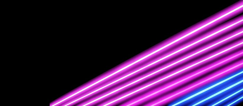 Ilustraci&oacute;n con rayos o haces de. luz de ne&oacute;n en diferentes colores sobre fondo negro.