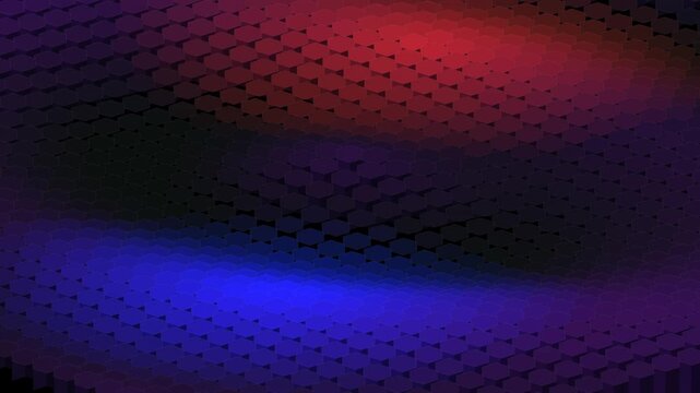 Abstract dark background with 3d hexagonal shapes and glowing blue and red light effects for modern digital technology design projects
