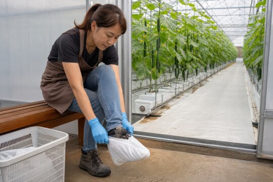 Greenhouse Biosecurity Sanitation Changes Clean Overshoes public space