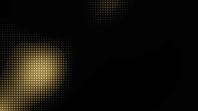 Abstract golden light glow with dark halftone dot pattern texture background