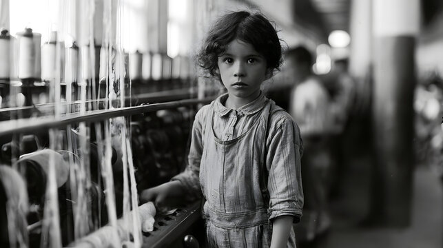 In a North Carolina cotton mill, a young spinner, around 1900, was working as a child laborer.