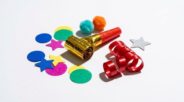 Vibrant collection of colorful abstract shapes scattered on clean white surface, perfect for creative backgrounds or graphic design elements, emphasizes joy and playfulness