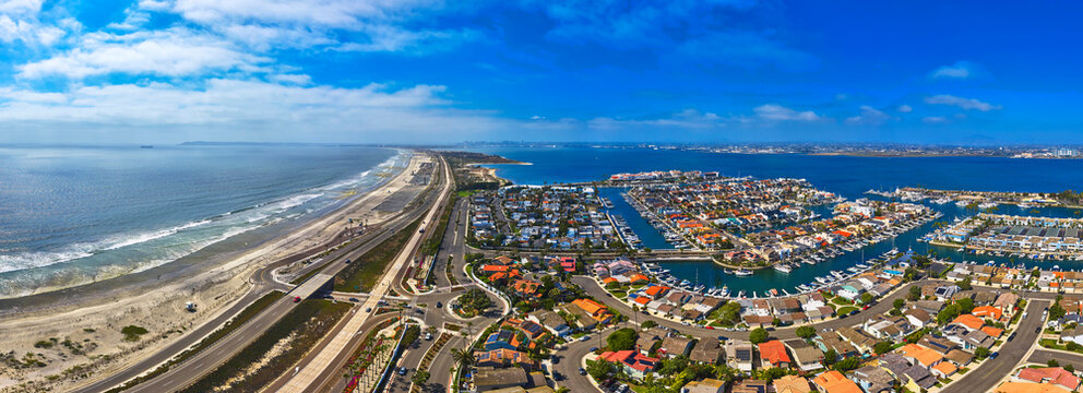 Aerial Panorama Coronado Cays Park San Diego Bay Oceanfront Marina California