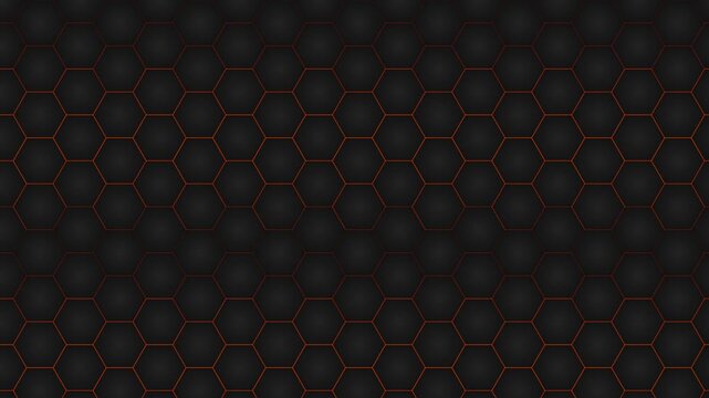 Dark geometric background with black honeycomb pattern and thin glowing red lines for modern technology and science graphic design projects