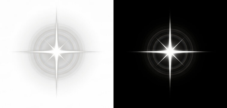 Glowing star light effect and lens flare overlay on black background, shining bright sparkle element for digital photography, video editing, motion graphics, graphic design and visual composition