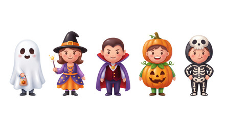 Set of kids in cute Halloween costumes