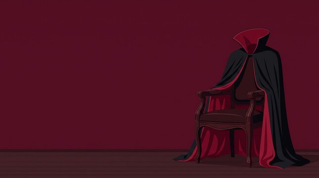vampire cape draped over armchair on dark red copy space background vector illustration