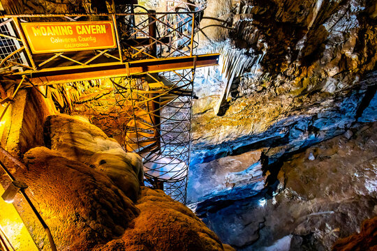 Stairs lead inside Moaning Cavern scenic cave