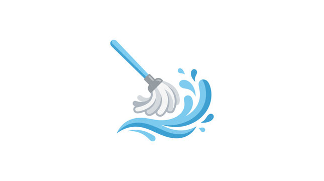 Blue mop icon with liquid splashes for cleaning services.