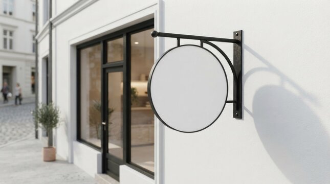 Blank round outdoor shop sign mockup.