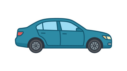 Fototapeta premium Blue sedan car side view flat illustration.