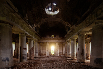 Fototapeta premium Interior of old ruined palace or temple with columns