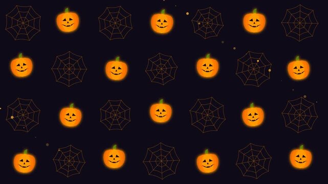 Seamless Halloween Background with Glowing Pumpkins and Spider Webs