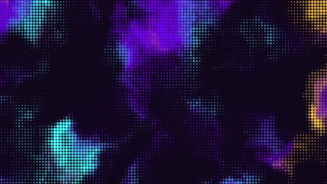 Abstract pixelated LED display screen with glowing neon purple cyan lighting in dark futuristic digital environment