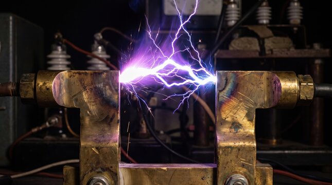 High Voltage Electric Arc Between Metal Electrodes in Laboratory