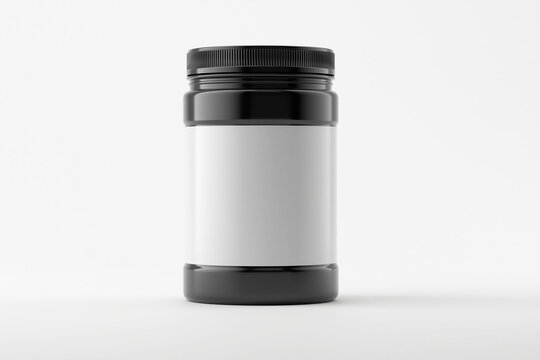 Protein plastic jar bottle 3d rendering mockup isolated on white background