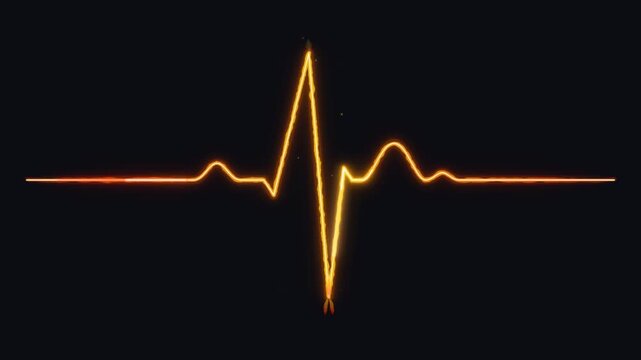 Animated Fiery ECG Heartbeat Waveform Loop with Glowing Fire Plasma Sparks and Technical HUD Grid on Transparent Alpha Background