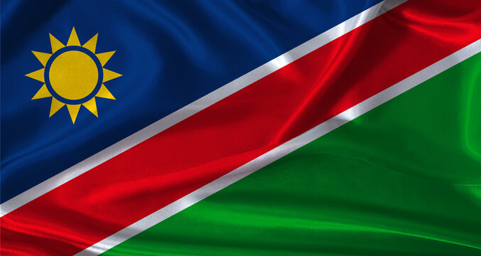 National flag of Namibia with cloth texture. Namibia flag with realistic texture background