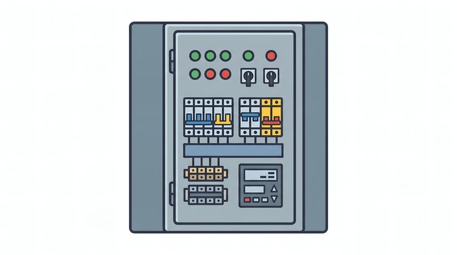 Vector illustration of a programmable logic controller module for industrial automation and electrical control systems in a factory
