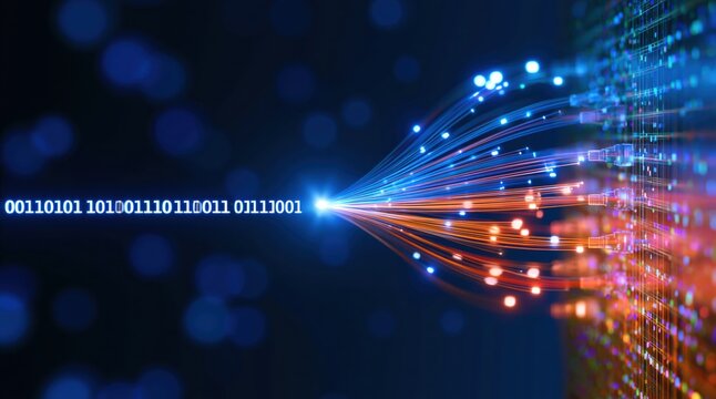Data streaming through digital fiber optic cables with binary network information