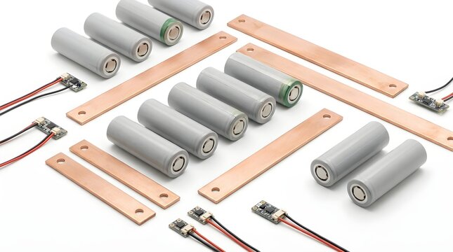 High performance EV battery technology components featuring lithium ion cells and copper busbars