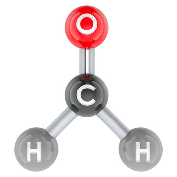 Formaldehyde molecular model, CH2O chemical structure. 3D rendering