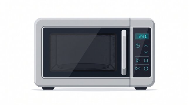 Smart Microwave Oven Flat Illustration &ndash; Modern countertop microwave with dark glass door and digital cyan controls, isolated on white background for kitchen technology concepts.