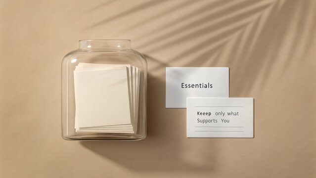 Minimalist Organization with Cards in Clear Jar and Shadow Play